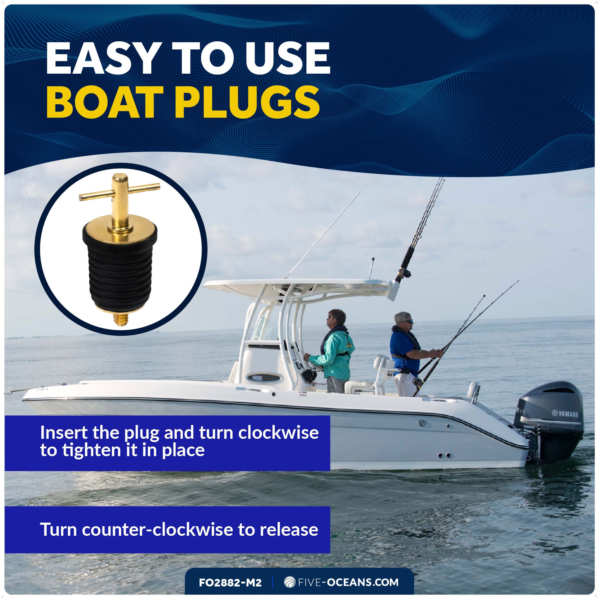 Twist Drain Plug for 1" Diameter Drains, 2-Pack - FO2882-M2 - Five Oceans