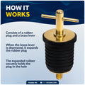 Twist Drain Plug for 1" Transom Hole, Rubber/Brass, 2-Pack - FO2882-M2 - Five Oceans