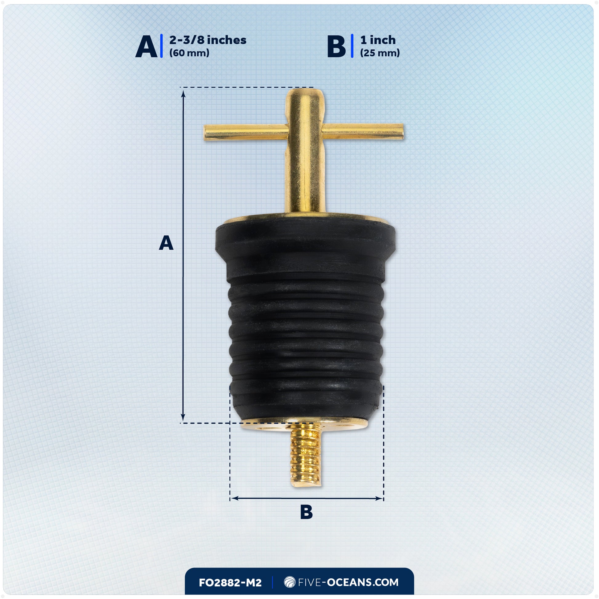 Twist Drain Plug for 1" Transom Hole, Rubber/Brass, 2-Pack - FO2882-M2 - Five Oceans
