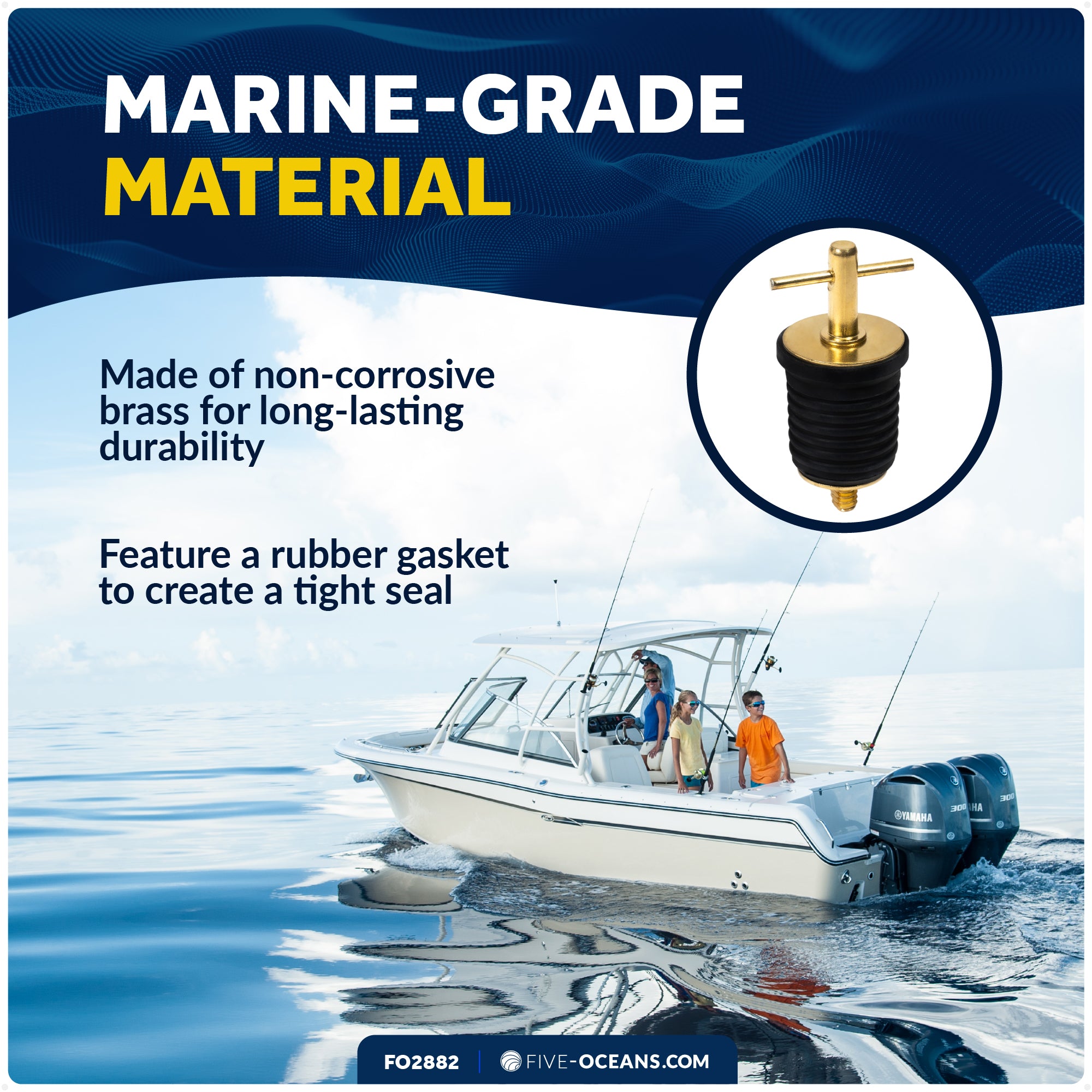 Twist Drain Plug for 1" Transom Hole, Rubber/Brass - FO2882 - Five Oceans