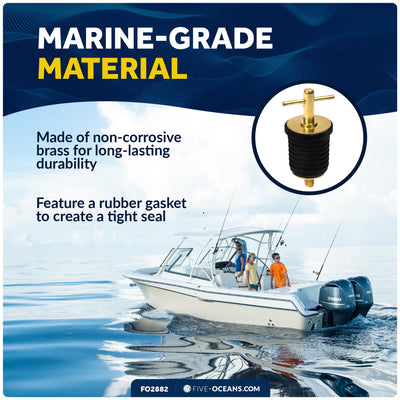 Twist Drain Plug for 1" Transom Hole, Rubber/Brass - FO2882 - Five Oceans