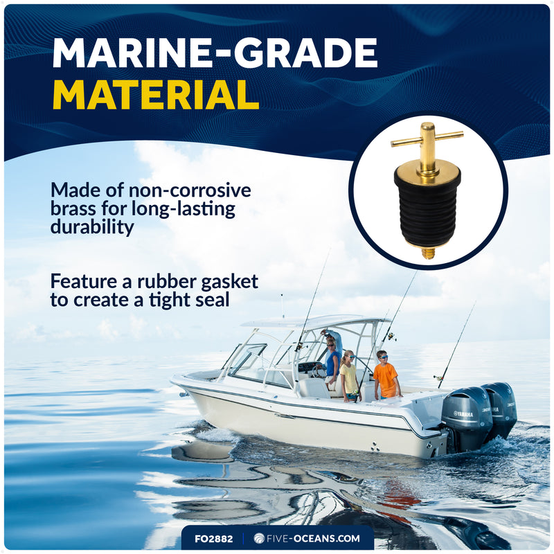 Twist Drain Plug for 1" Transom Hole, Rubber/Brass - FO2882 - Five Oceans