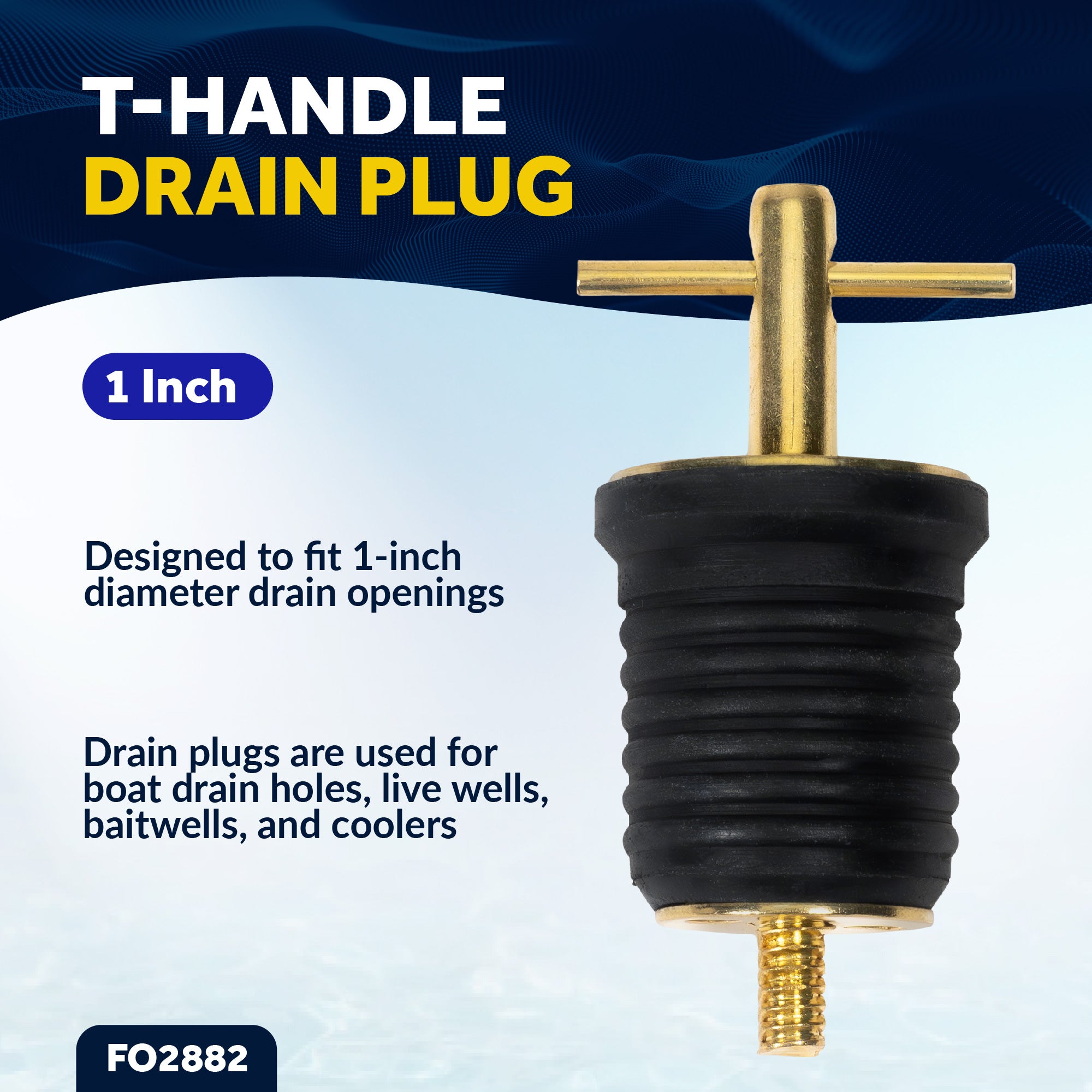 T-Handle Drain Plug for 1" Diameter Drains - FO2882 - Five Oceans