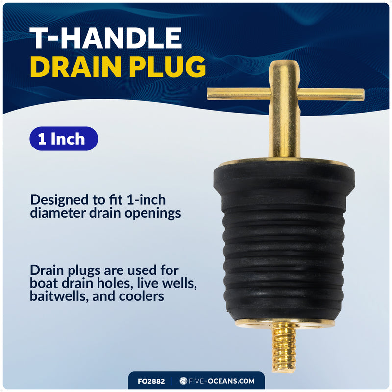 Twist Drain Plug for 1" Transom Hole, Rubber/Brass - FO2882 - Five Oceans