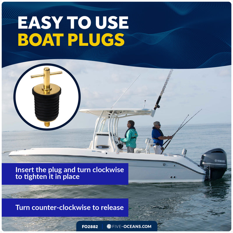 Twist Drain Plug for 1" Transom Hole, Rubber/Brass - FO2882 - Five Oceans
