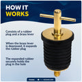 Twist Drain Plug for 1" Transom Hole, Rubber/Brass - FO2882 - Five Oceans