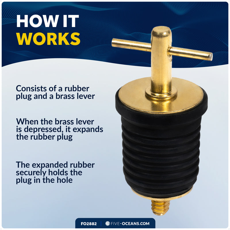 Twist Drain Plug for 1" Transom Hole, Rubber/Brass - FO2882 - Five Oceans