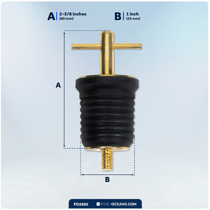 Twist Drain Plug for 1" Transom Hole, Rubber/Brass - FO2882 - Five Oceans