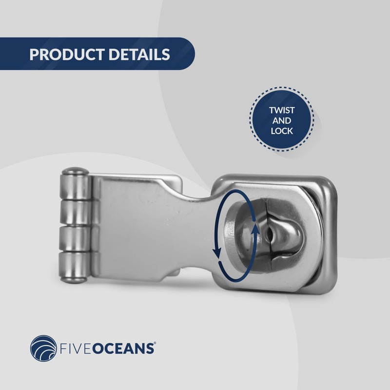 Door Lock Hasp Latch, AISI 316 Stainless Steel, 2-Pack - FO2883-M2 - Five Oceans