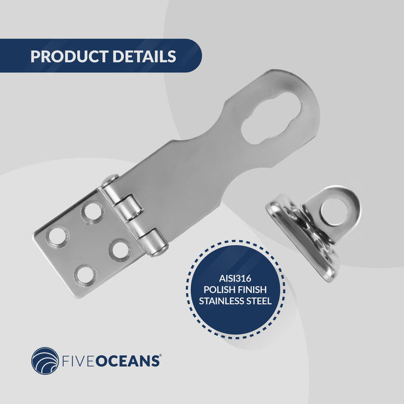 Door Lock Hasp Latch, AISI 316 Stainless Steel, 2-Pack - FO2883-M2 - Five Oceans