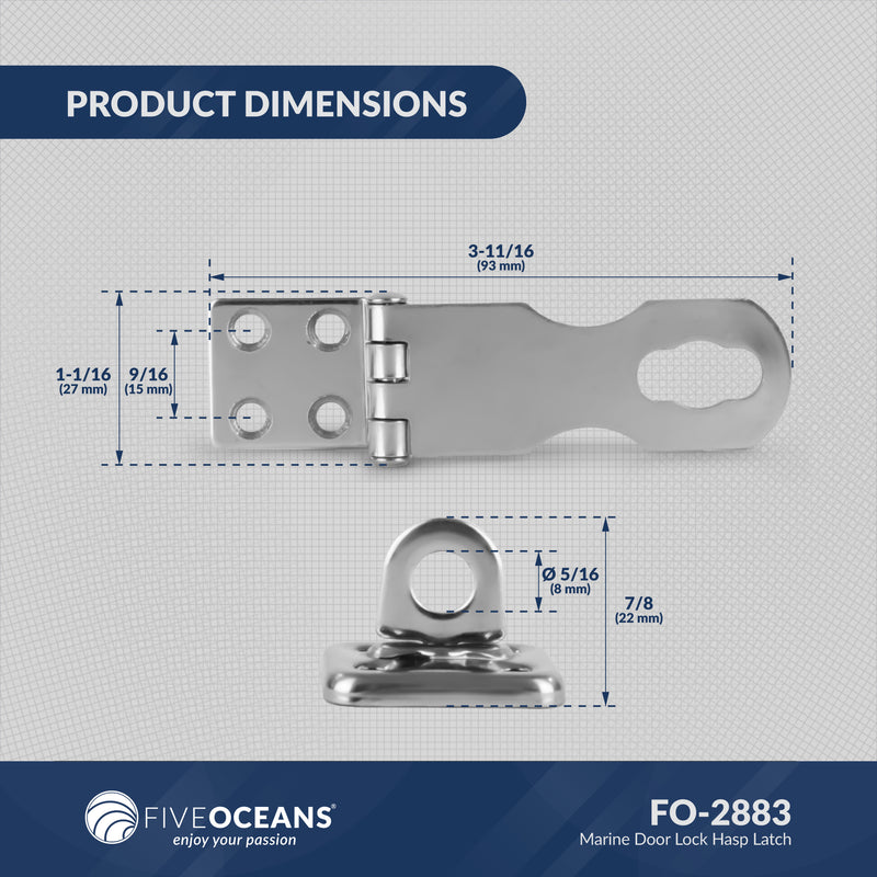 Door Lock Hasp Latch, AISI 316 Stainless Steel, 2-Pack - FO2883-M2 - Five Oceans