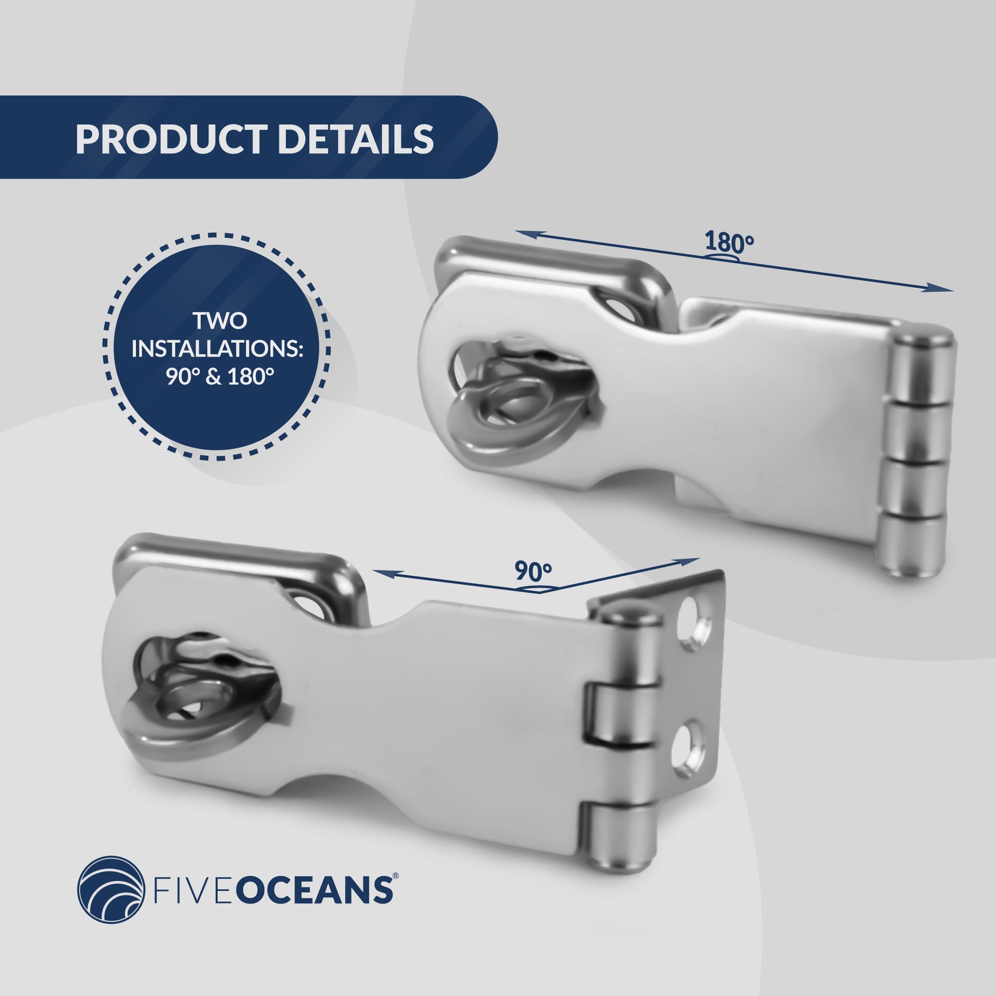 Door Lock Hasp Latch, AISI 316 Stainless Steel - FO2883 - Five Oceans