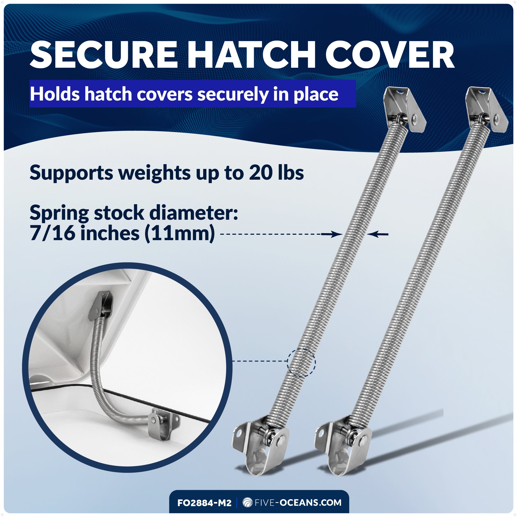 8" Hatch Lid Support Spring, Stainless Steel, 2-Pack - FO2884-M2