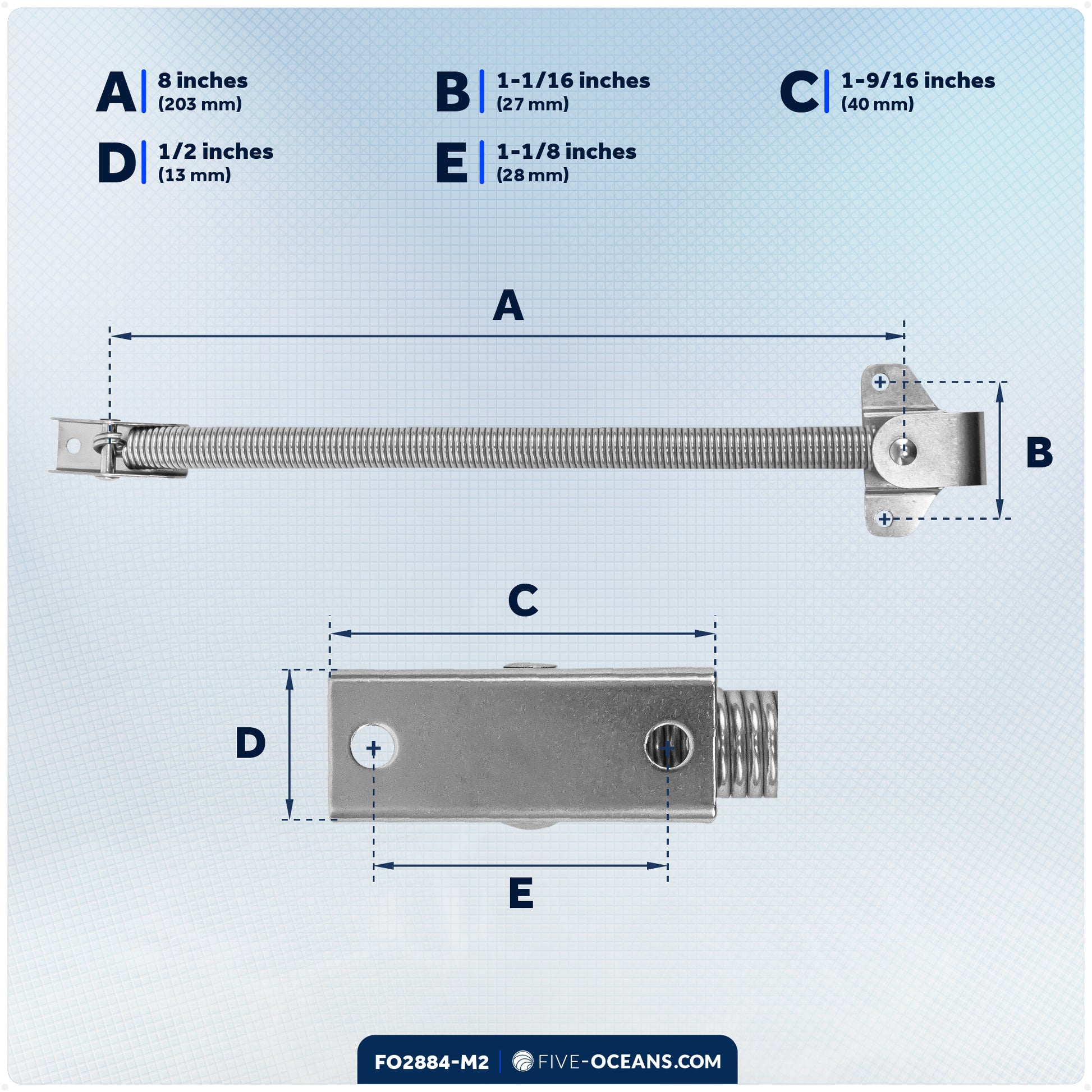 8" Hatch Lid Support Spring, Stainless Steel, 2-Pack - FO2884-M2 - Five Oceans