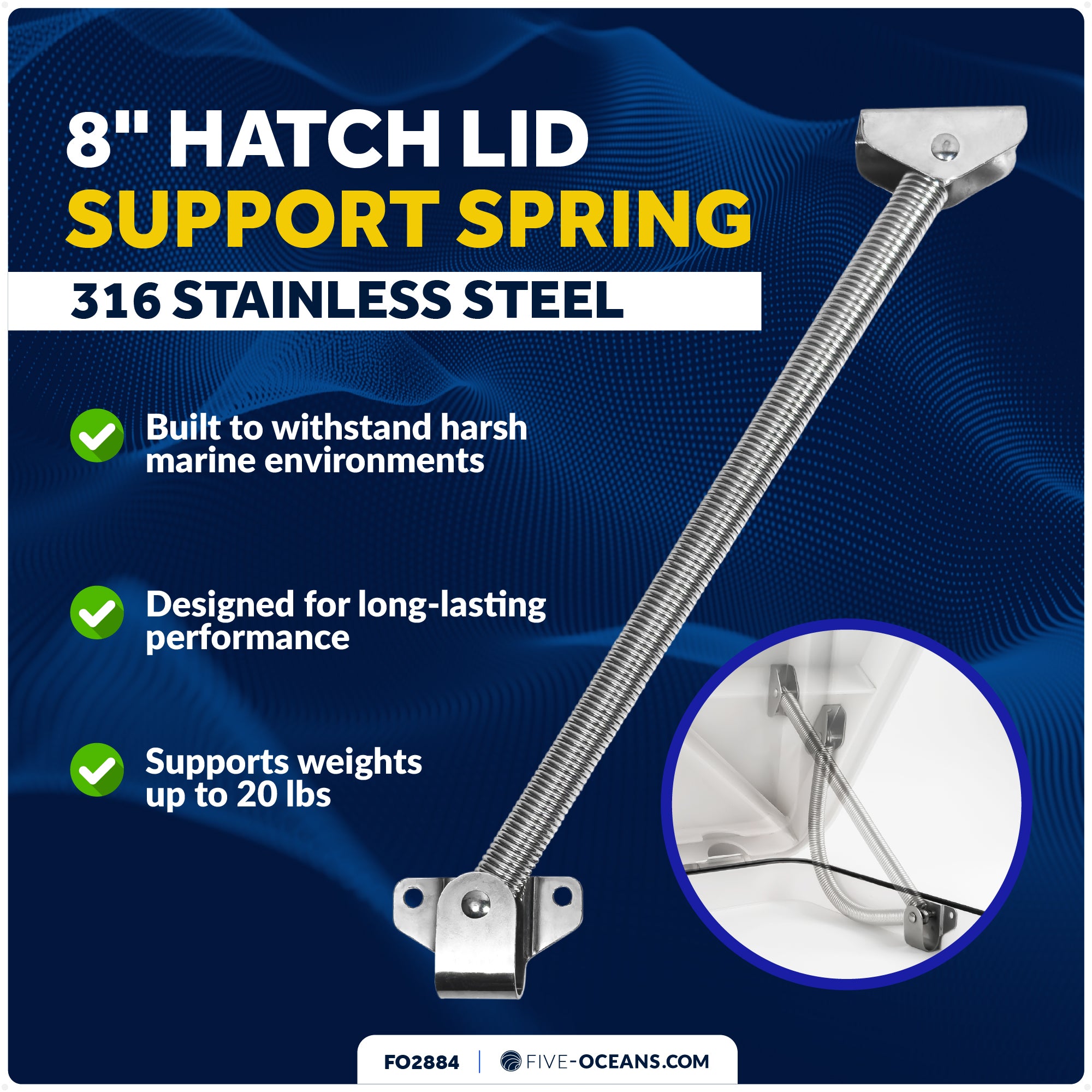 8" Hatch Lid Support Spring, Stainless Steel - FO2884 - Five Oceans