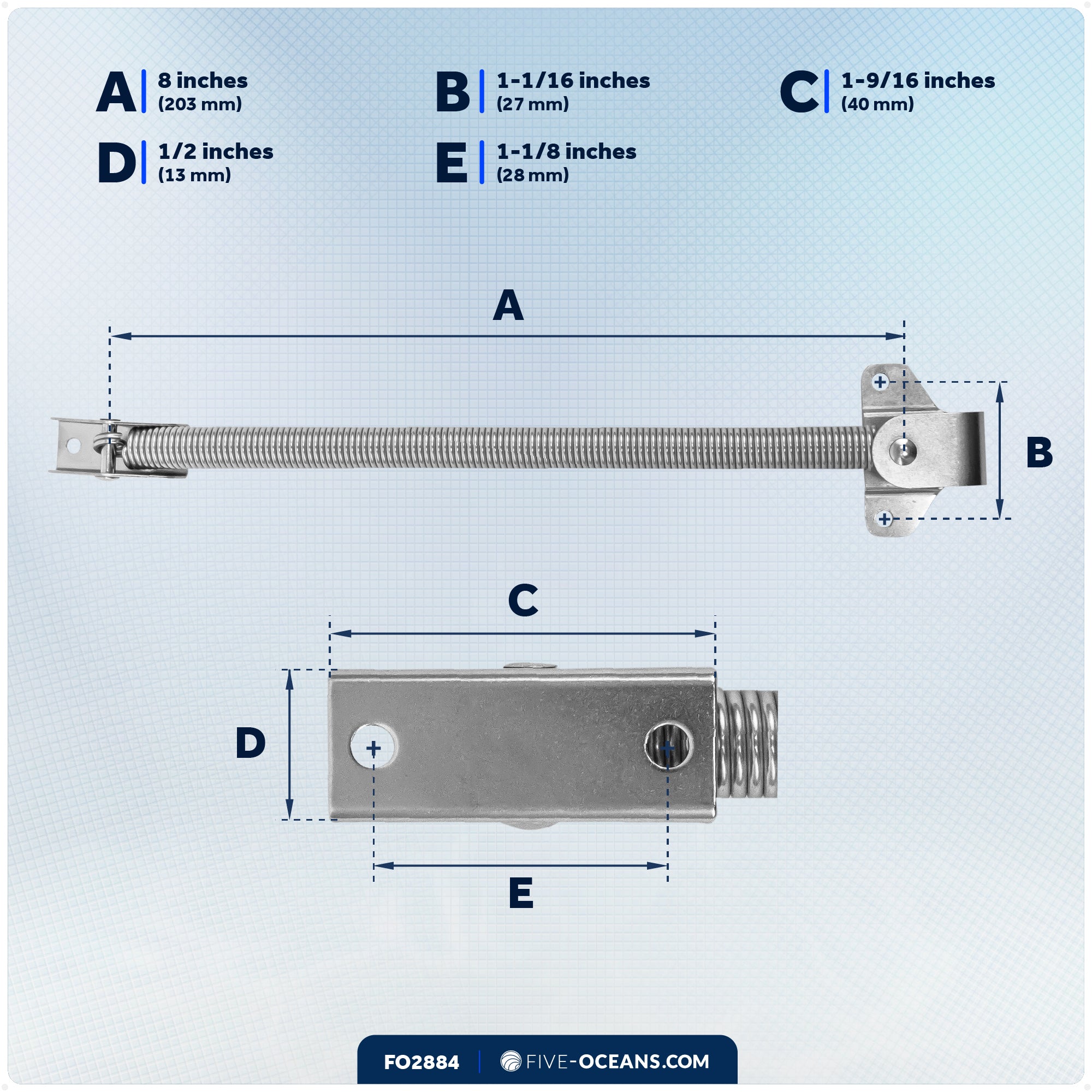 8" Hatch Lid Support Spring, Stainless Steel - FO2884 - Five Oceans