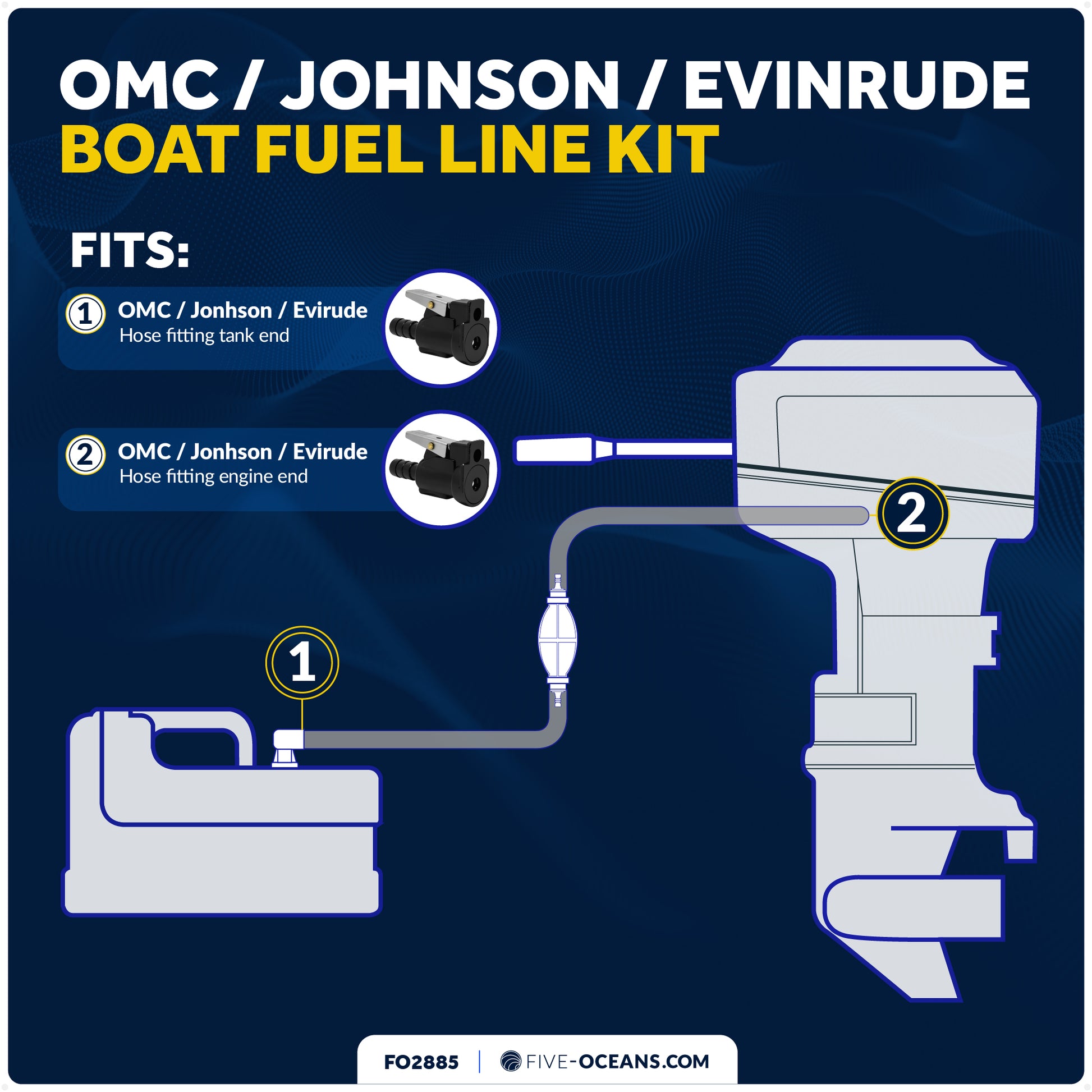 OMC/Johnson/Evinrude 5/16" Barb Female Fuel Line Hose Connector, Fits Engine End & Tank End Male Fitting - FO2885 - Five Oceans