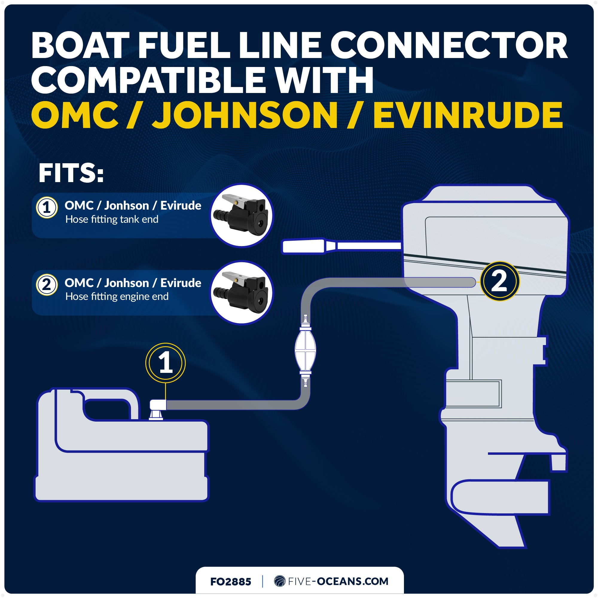 OMC/Johnson/Evinrude 5/16" Barb Female Fuel Line Hose Connector, Fits Engine End & Tank End Male Fitting - FO2885 - Five Oceans