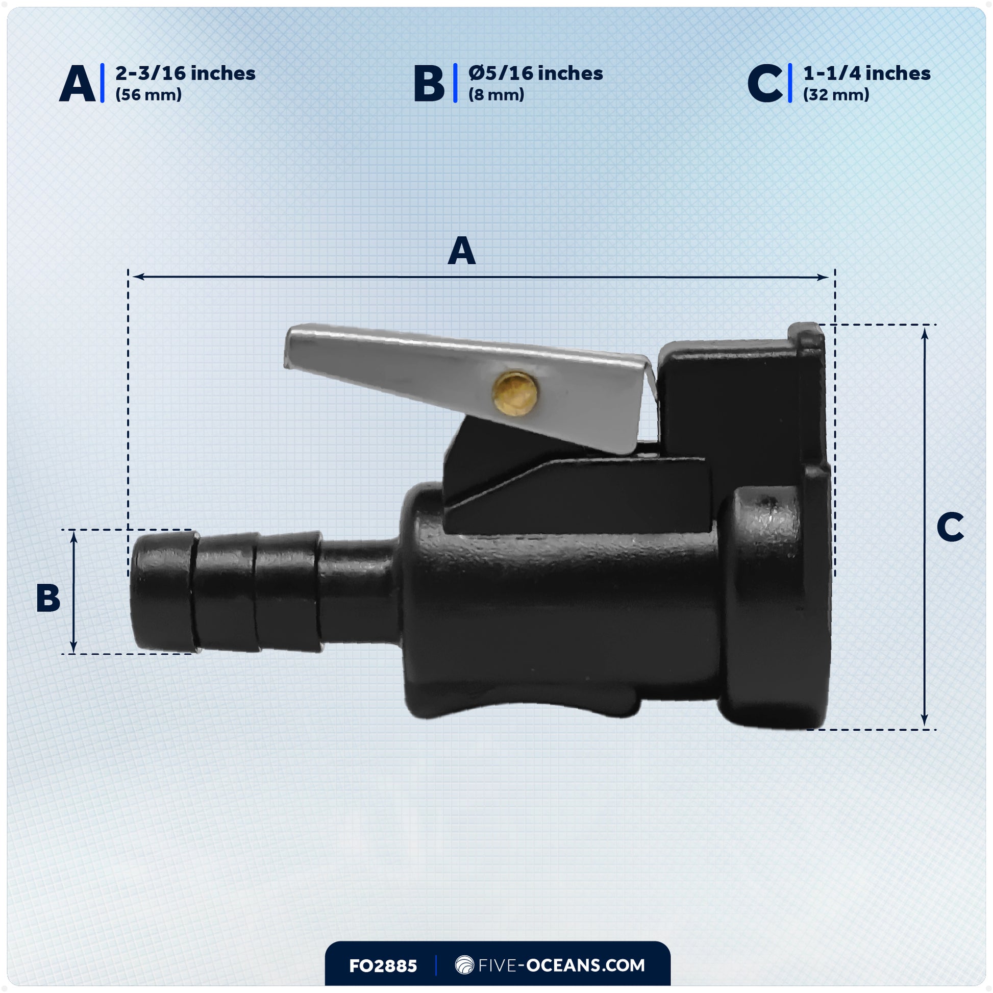 OMC/Johnson/Evinrude 5/16" Barb Female Fuel Line Hose Connector, Fits Engine End & Tank End Male Fitting - FO2885 - Five Oceans