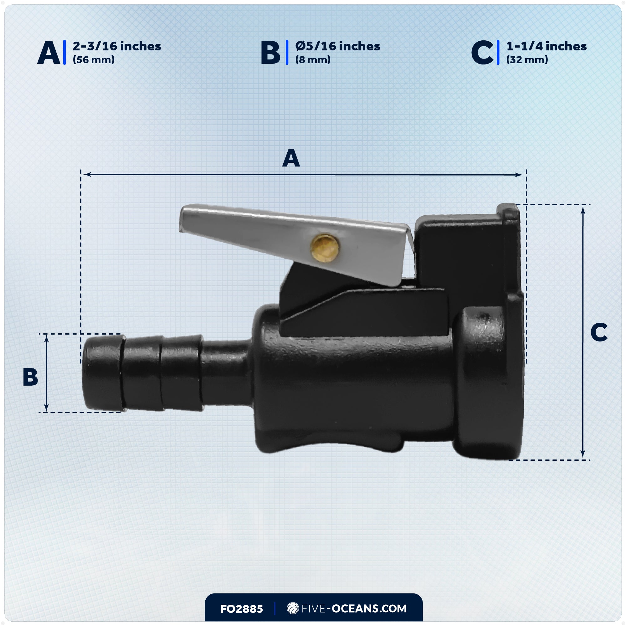 OMC/Johnson/Evinrude 5/16" Barb Female Fuel Line Hose Connector, Fits Engine End & Tank End Male Fitting - FO2885 - Five Oceans