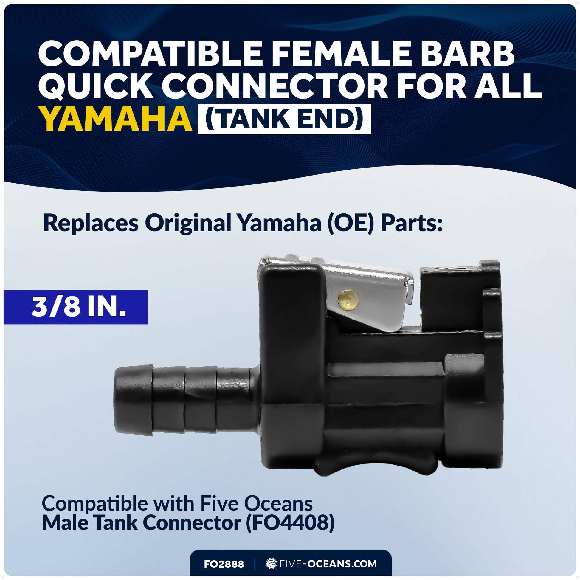 Yamaha 3/8" Barb Female Fuel Line Connector, Fits Engine End and Tank End Male Fitting  - FO2888 - Five Oceans