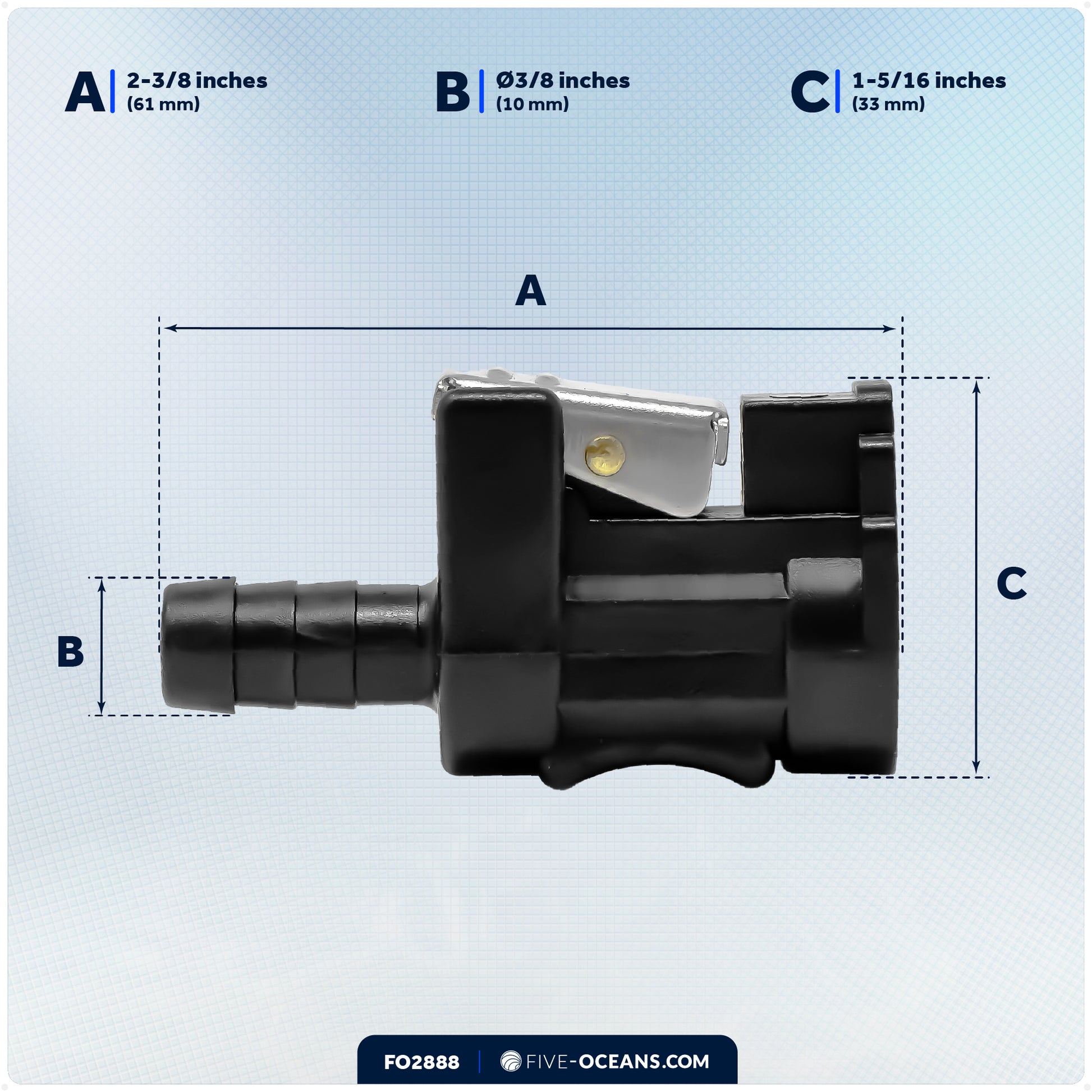 Yamaha 3/8" Barb Female Fuel Line Connector, Fits Engine End and Tank End Male Fitting  - FO2888 - Five Oceans