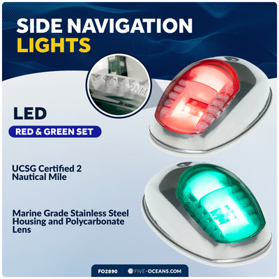 LED Navigation Side Lights - Vertical Mount, 12V - USCG 2NM Certified - FO2890 - Five Oceans