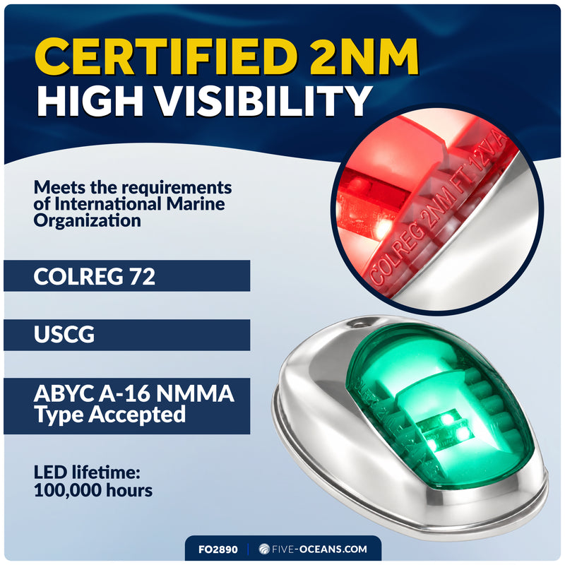 LED Navigation Side Lights - Vertical Mount, 12V - USCG 2NM Certified