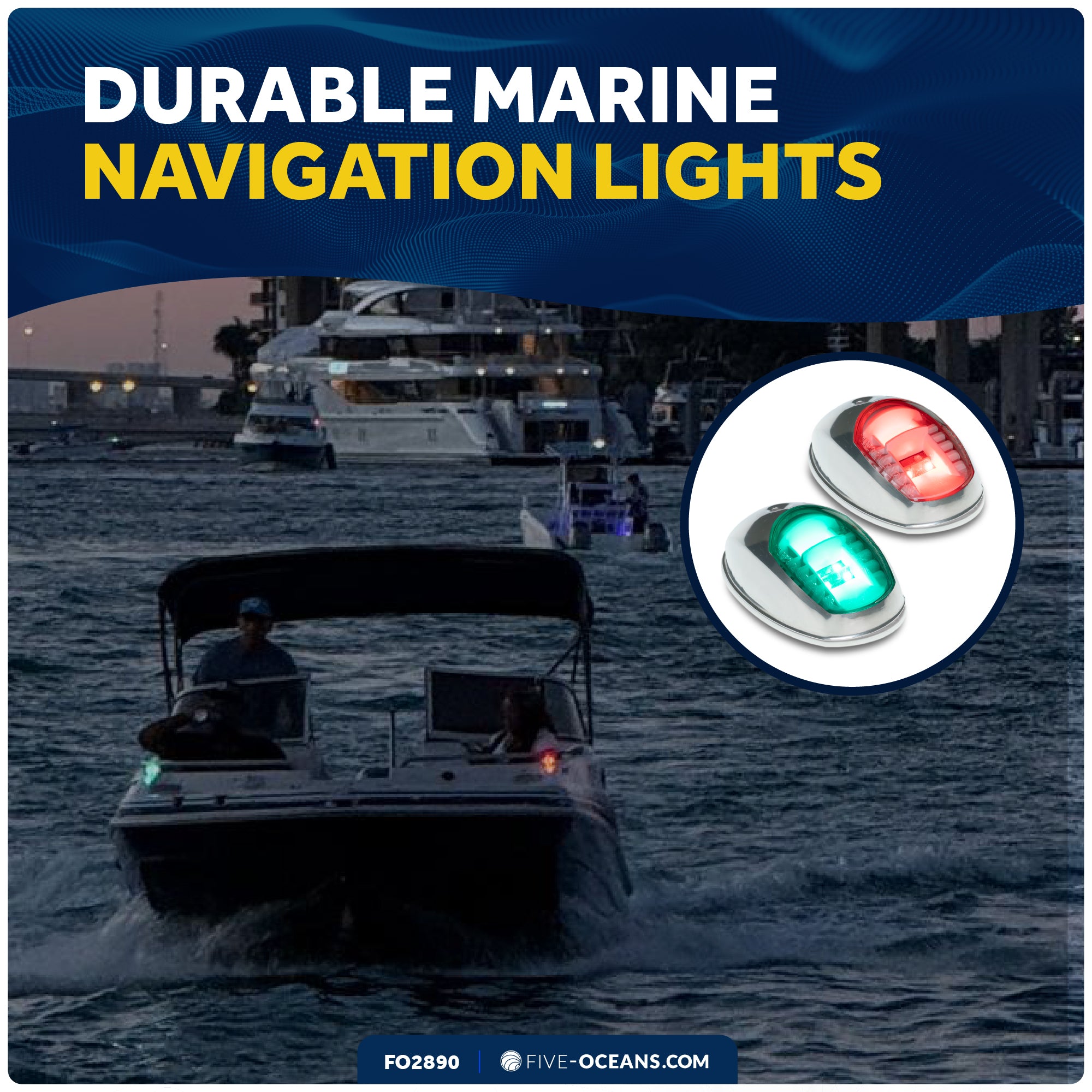 LED Navigation Side Lights - Vertical Mount, 12V - USCG 2NM Certified - FO2890 - Five Oceans