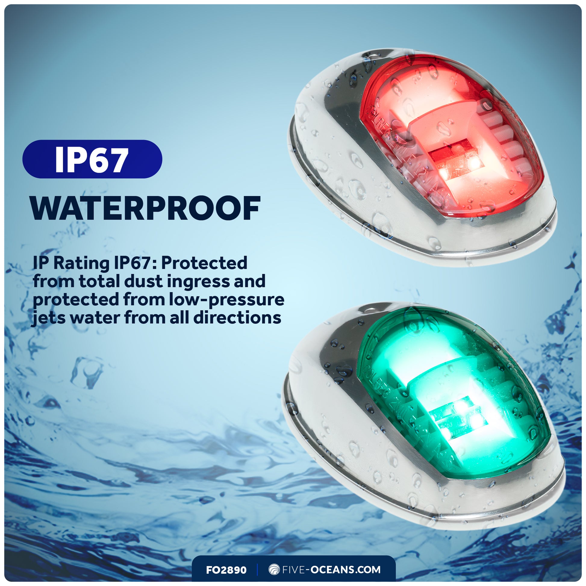 LED Navigation Side Lights - Vertical Mount, 12V - USCG 2NM Certified - FO2890 - Five Oceans