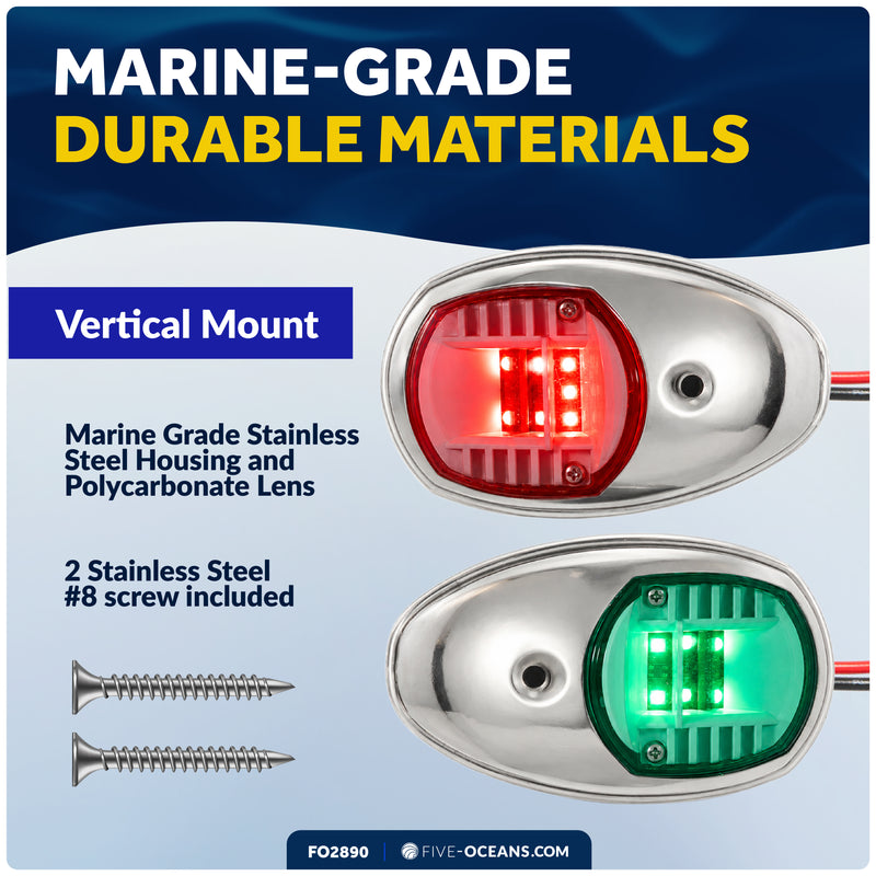 LED Navigation Side Lights - Vertical Mount, 12V - USCG 2NM Certified