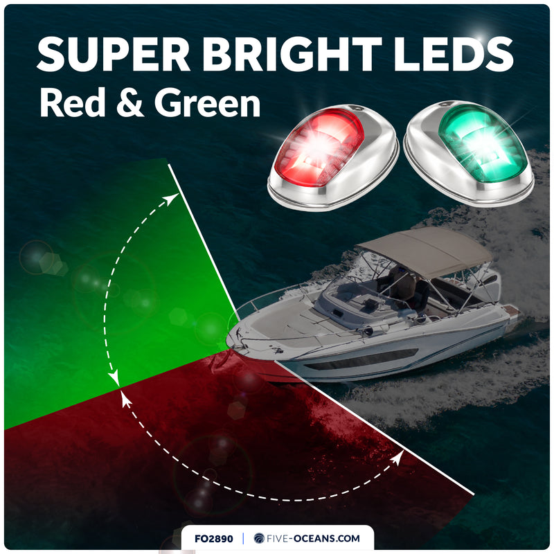 LED Navigation Side Lights - Vertical Mount, 12V - USCG 2NM Certified