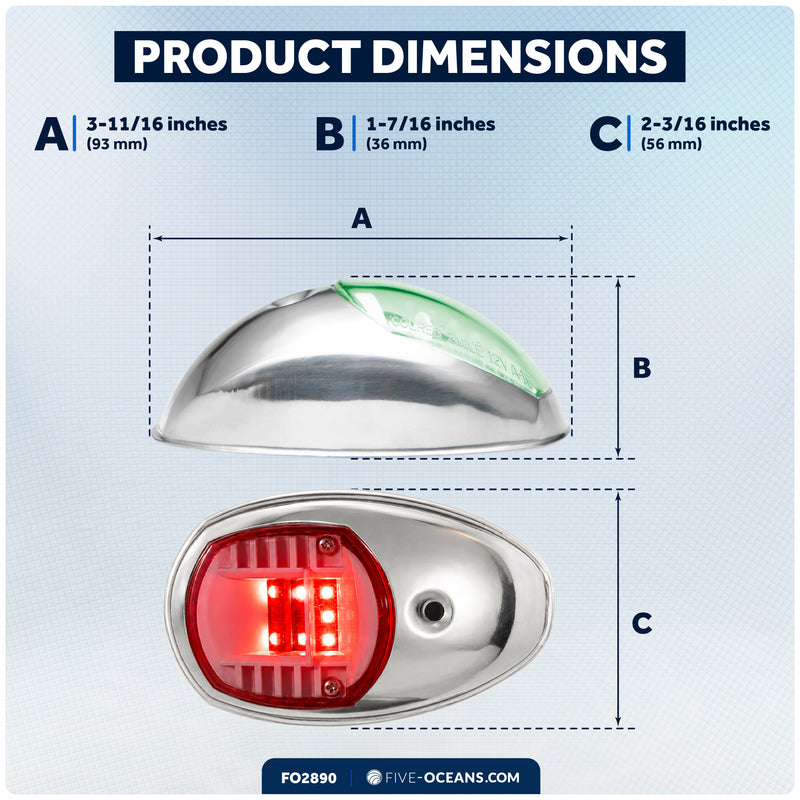 LED Navigation Side Lights - Vertical Mount, 12V - USCG 2NM Certified
