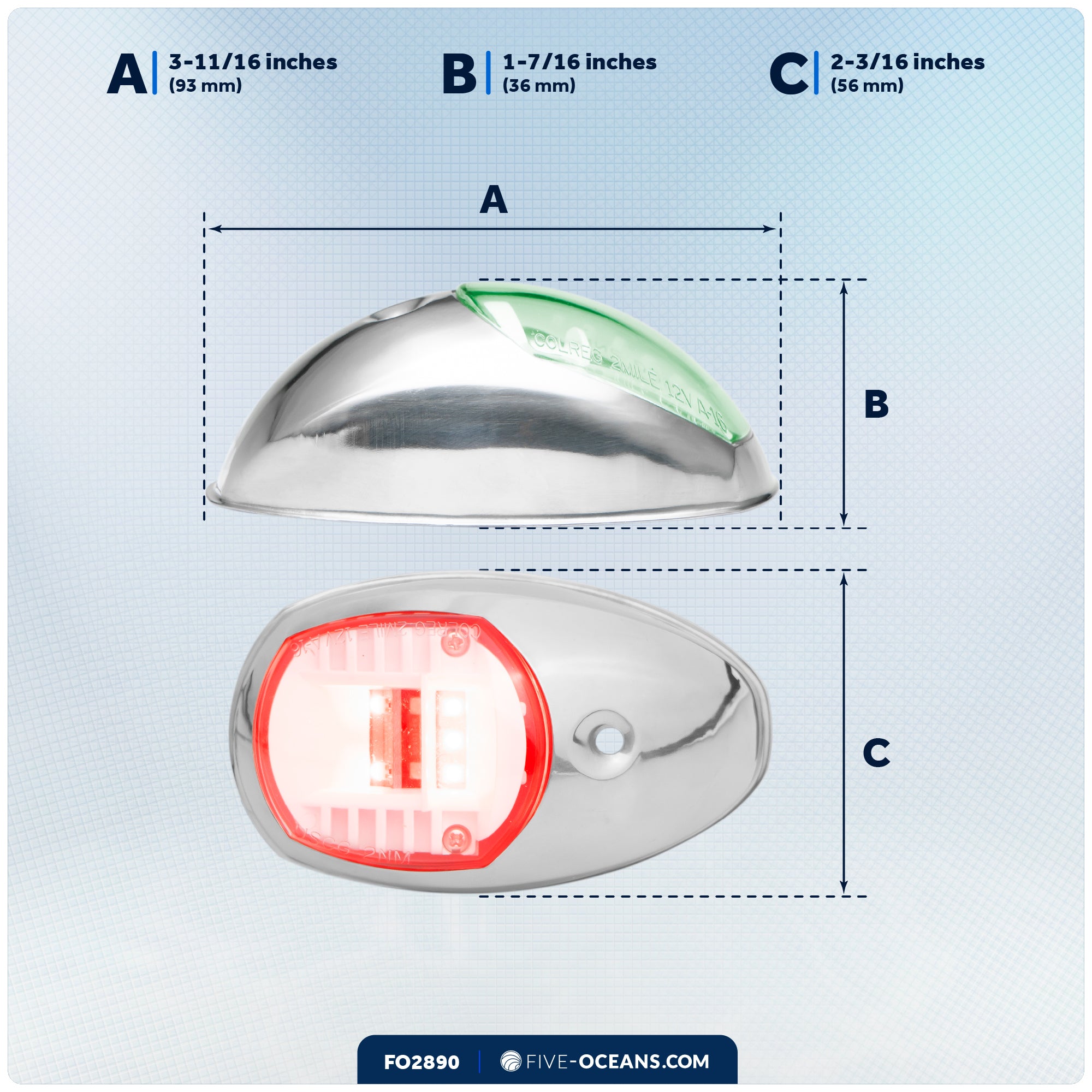 LED Navigation Side Lights - Vertical Mount, 12V - USCG 2NM Certified - FO2890 - Five Oceans