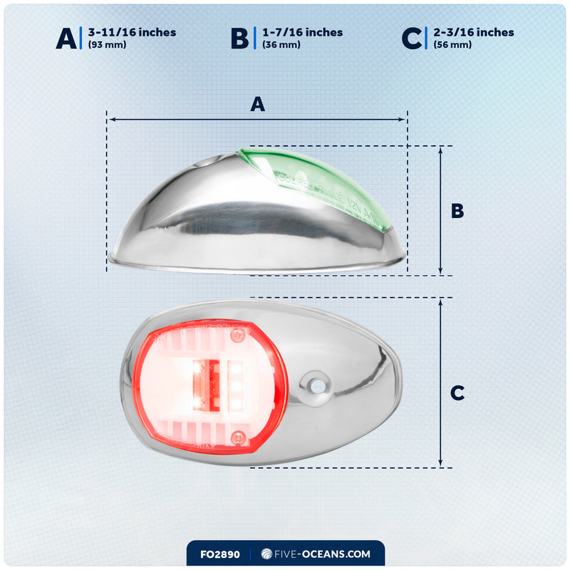 LED Navigation Side Lights - Vertical Mount, 12V - USCG 2NM Certified - FO2890 - Five Oceans