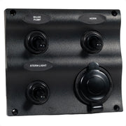 LED 3 Gang Switch Panel with Power Socket - Waterproof - 12-24 Volts - FO2892 - Five Oceans