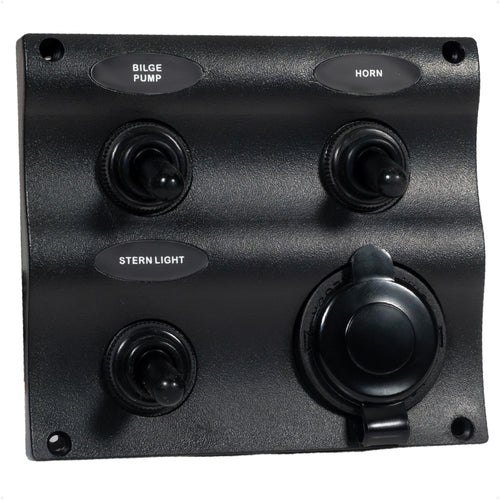 3 Gang Toggle Switch Panel with Power Socket, Waterproof, 12-24V - FO2892 - Five Oceans