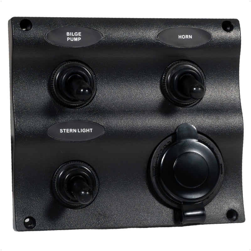 3 Gang Toggle Switch Panel with Power Socket, Waterproof, 12-24V - FO2892 - Five Oceans