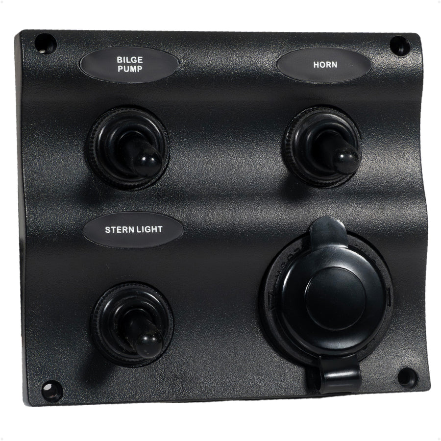 3 Gang Toggle Switch Panel with Power Socket, Waterproof, 12-24V - FO2892 - Five Oceans