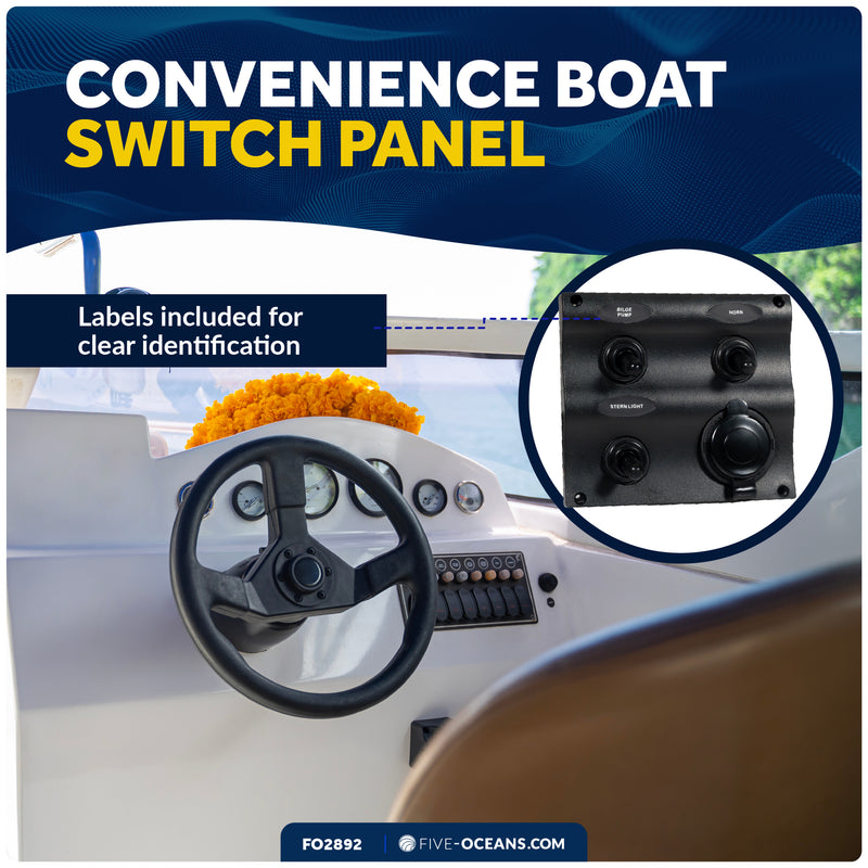 3 Gang Toggle Switch Panel with Power Socket, Waterproof, 12-24V - FO2892 - Five Oceans