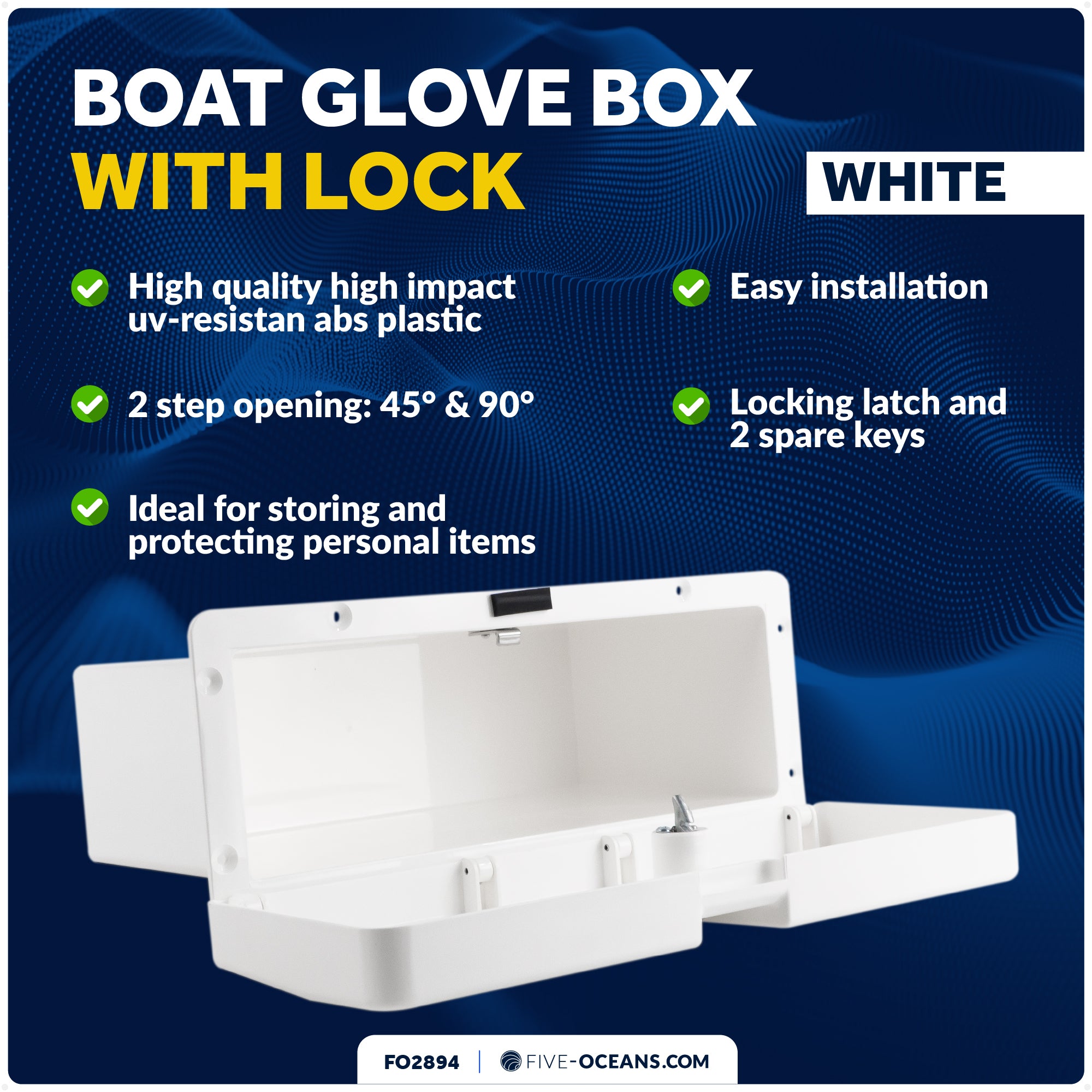 Glove Box, Lockable with 2 Keys, White - FO2894 - Five Oceans