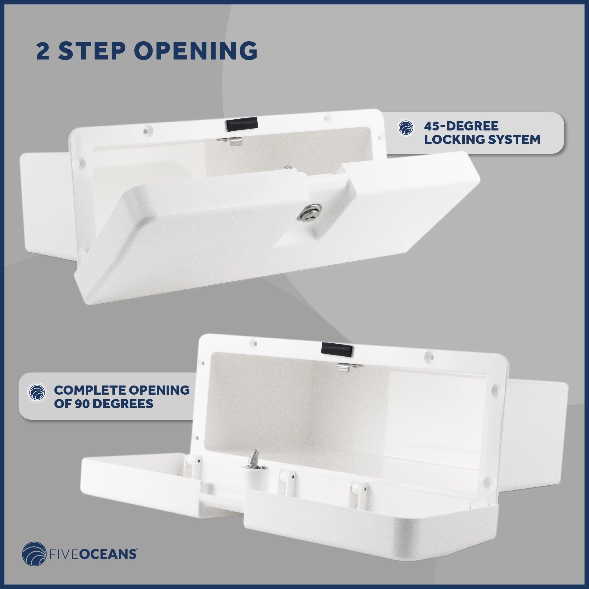 Boat Glove Box with Lock, White - FO2894 - Five Oceans