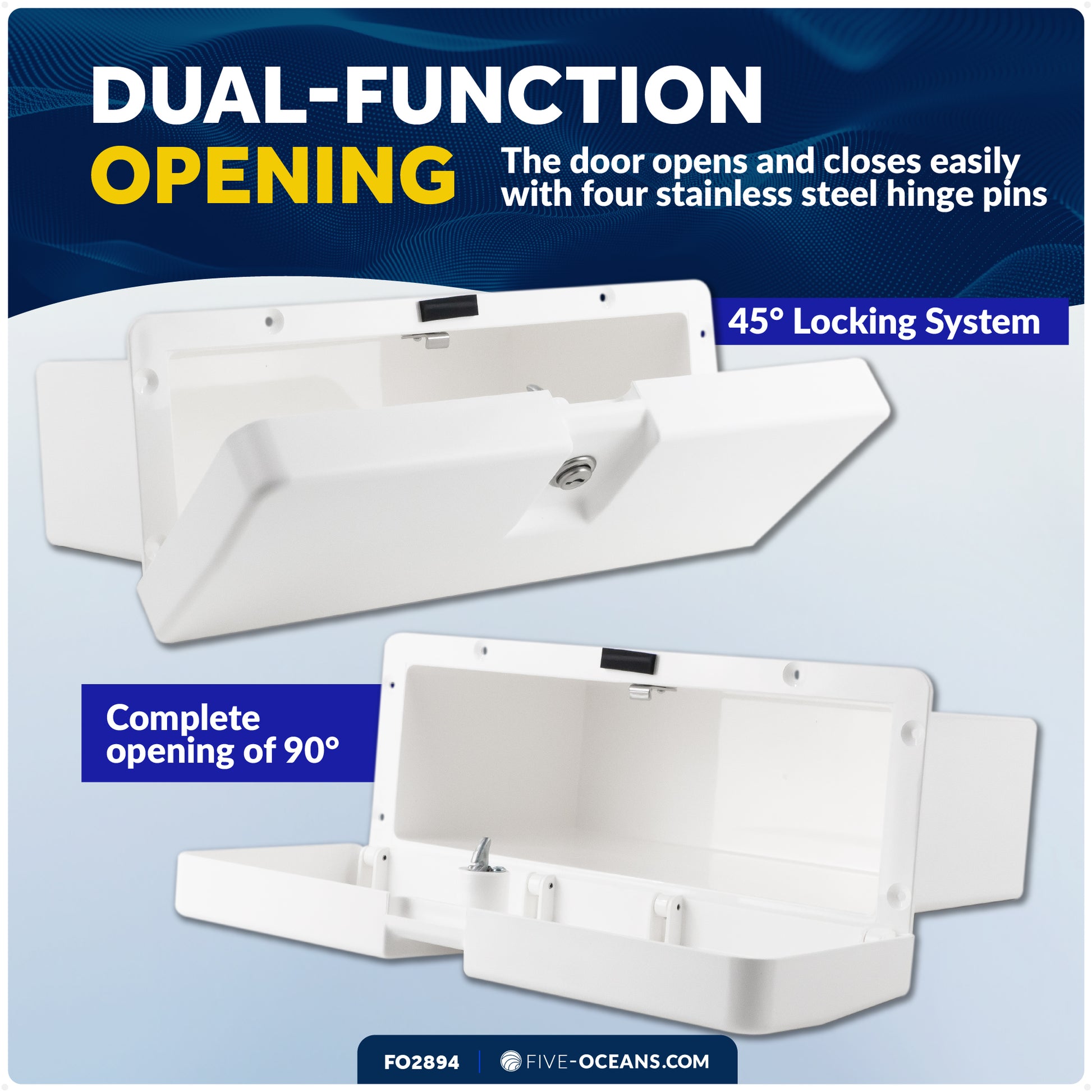 Glove Box, Lockable with 2 Keys, White - FO2894 - Five Oceans