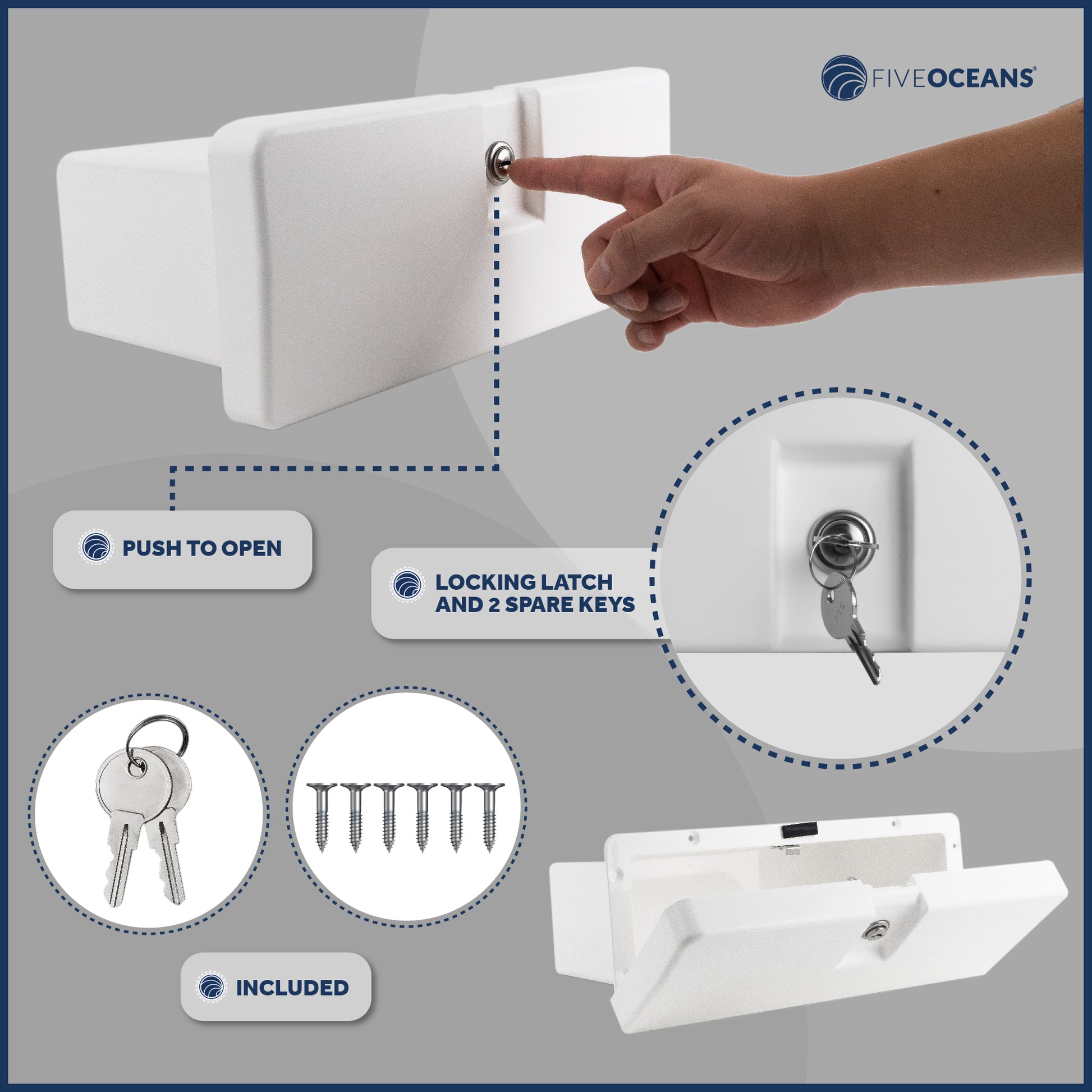 Boat Glove Box with Lock, White - FO2894 - Five Oceans