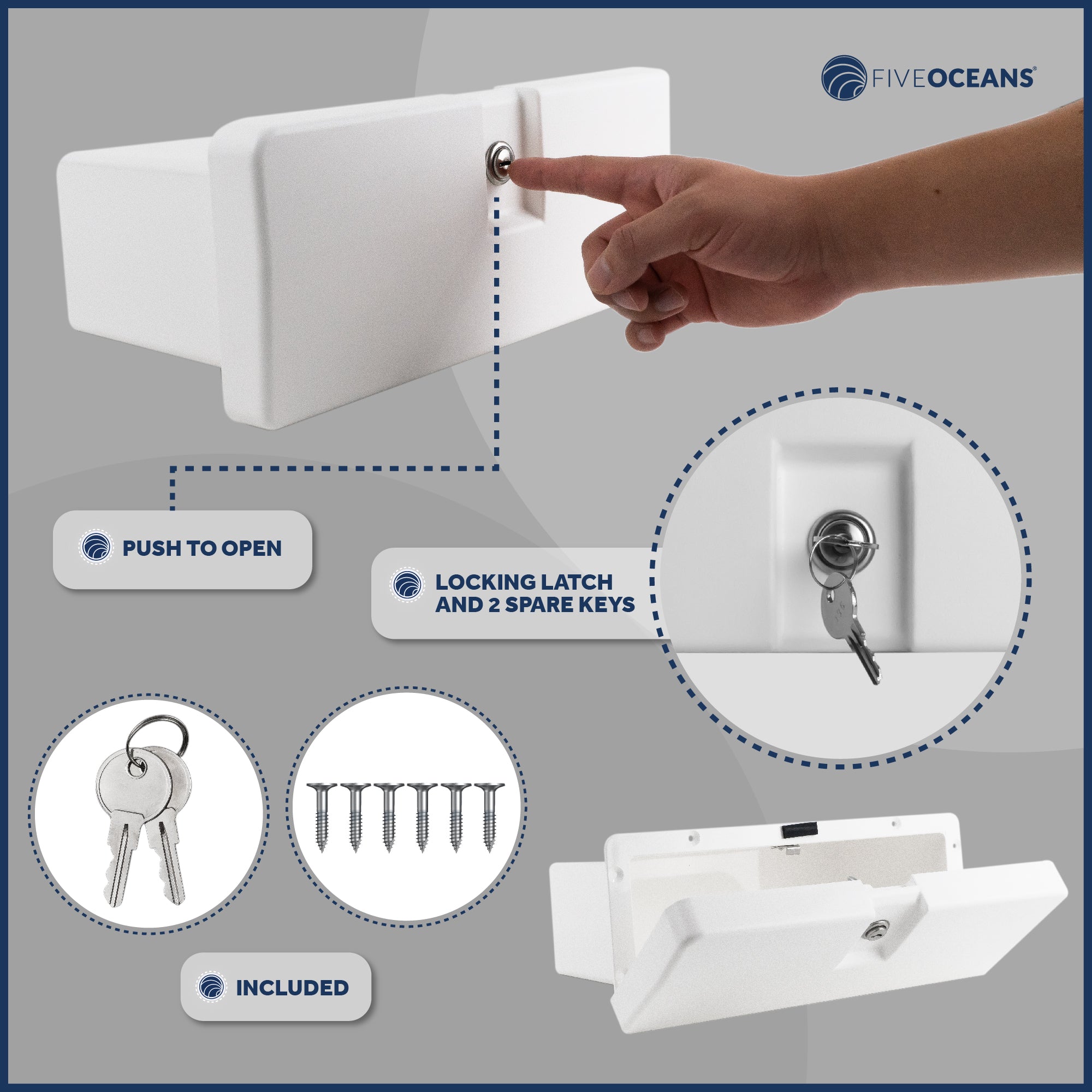 Boat Glove Box with Lock, White - FO2894 - Five Oceans