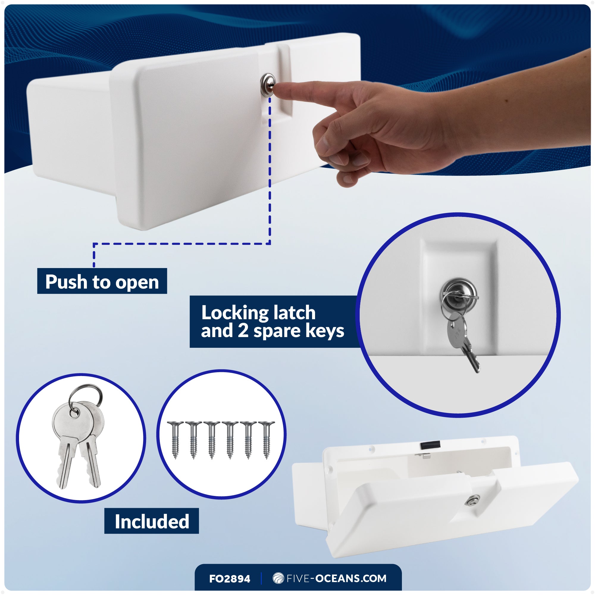 Glove Box, Lockable with 2 Keys, White - FO2894 - Five Oceans