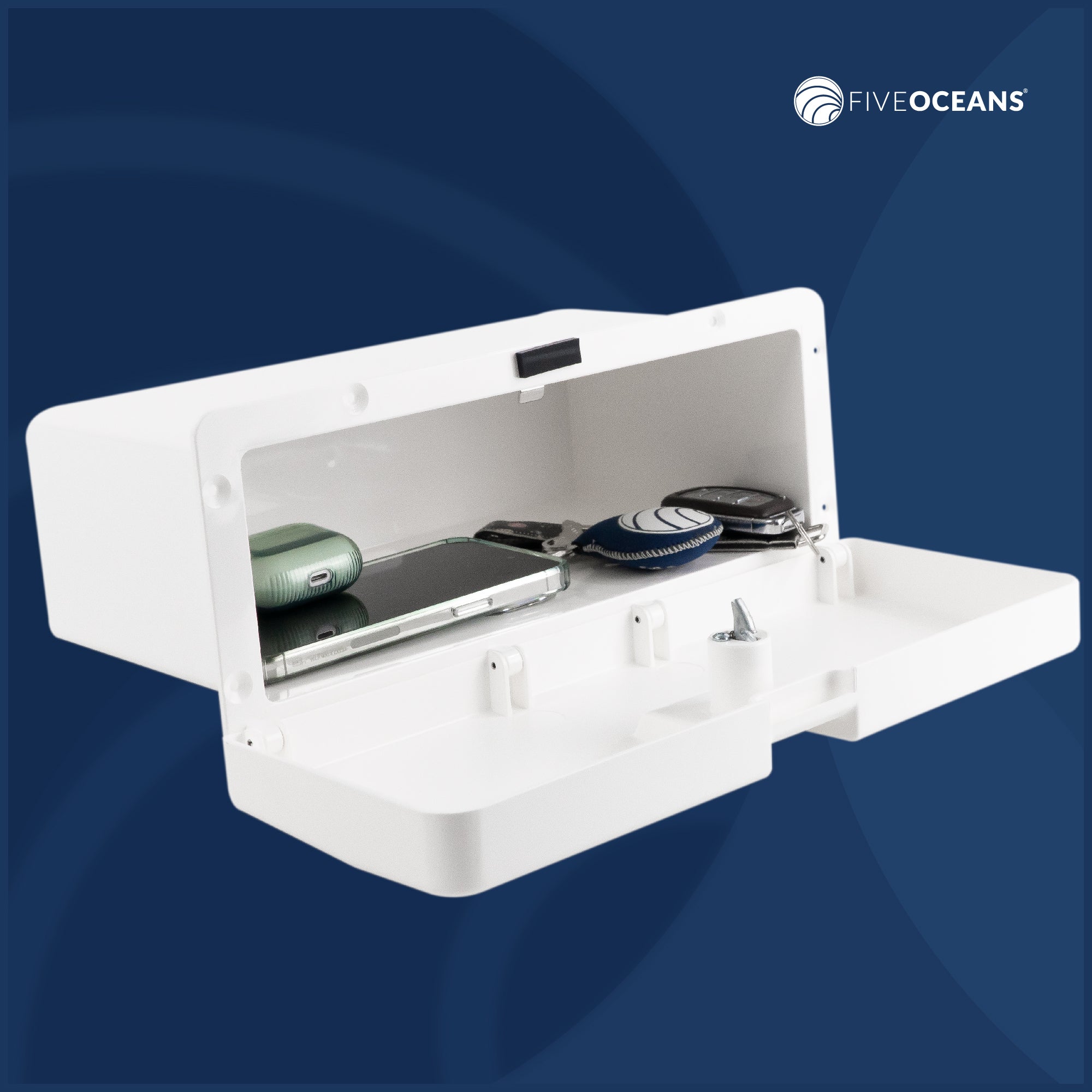 Boat Glove Box with Lock, White - FO2894 - Five Oceans