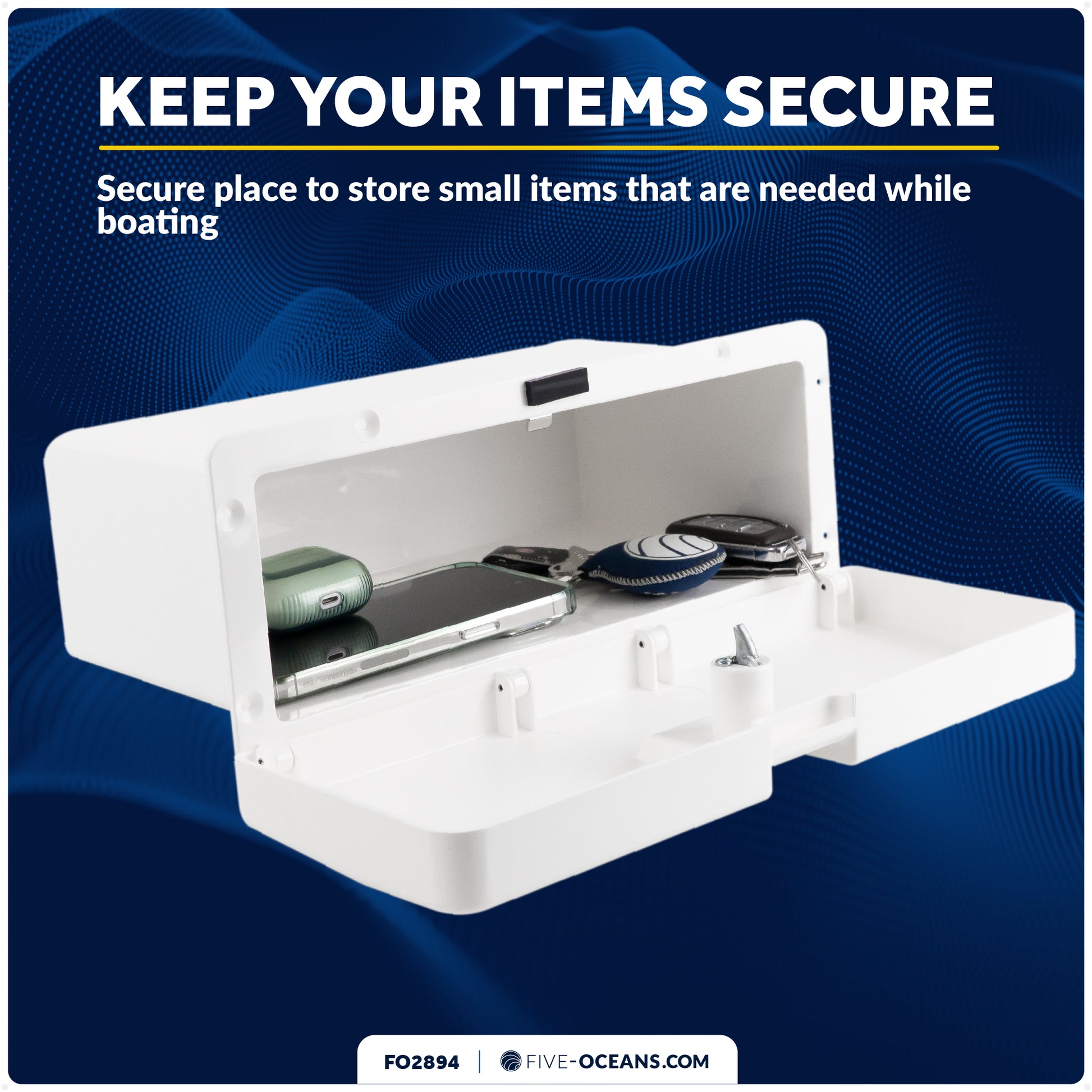 Glove Box, Lockable with 2 Keys, White - FO2894 - Five Oceans