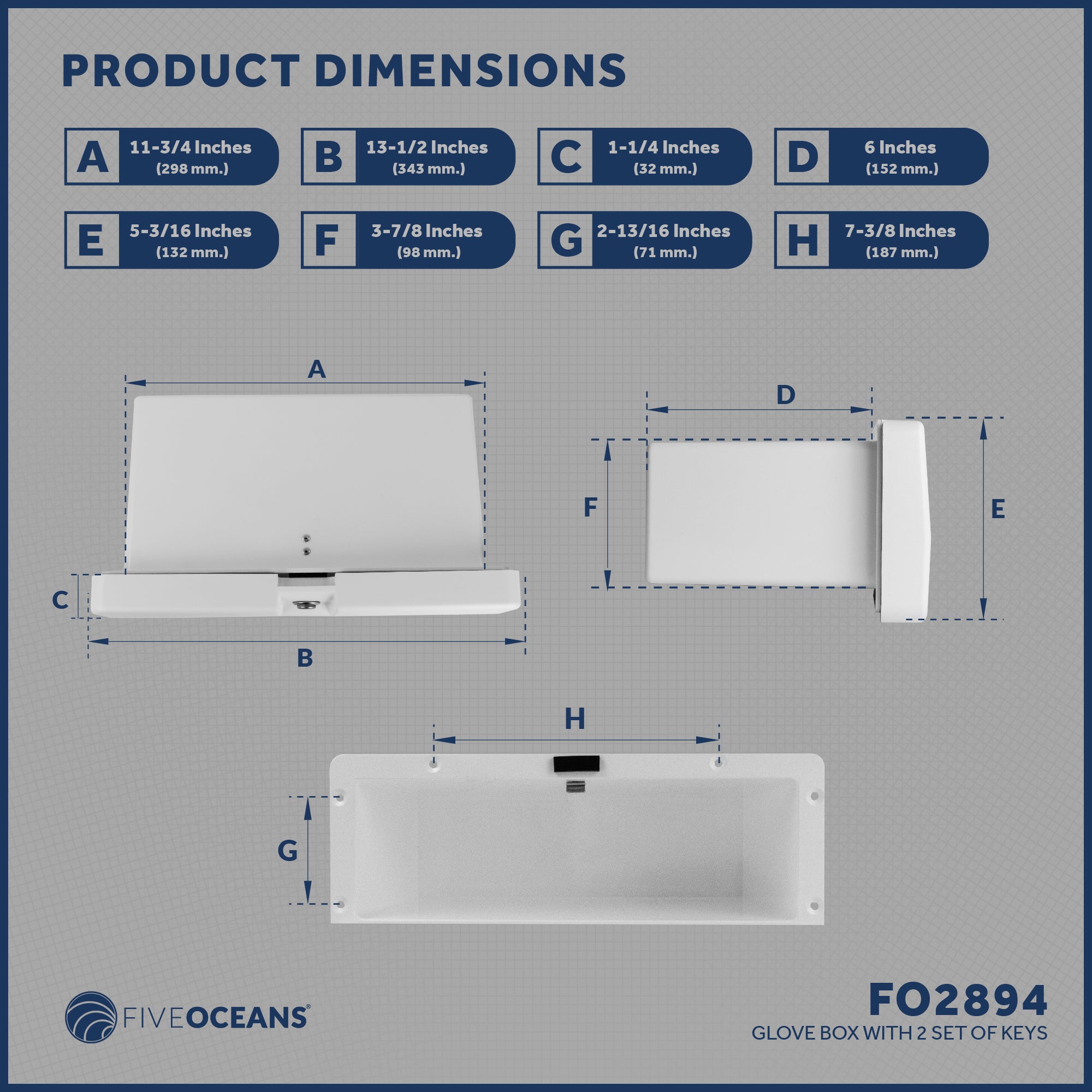 Boat Glove Box with Lock, White - FO2894 - Five Oceans