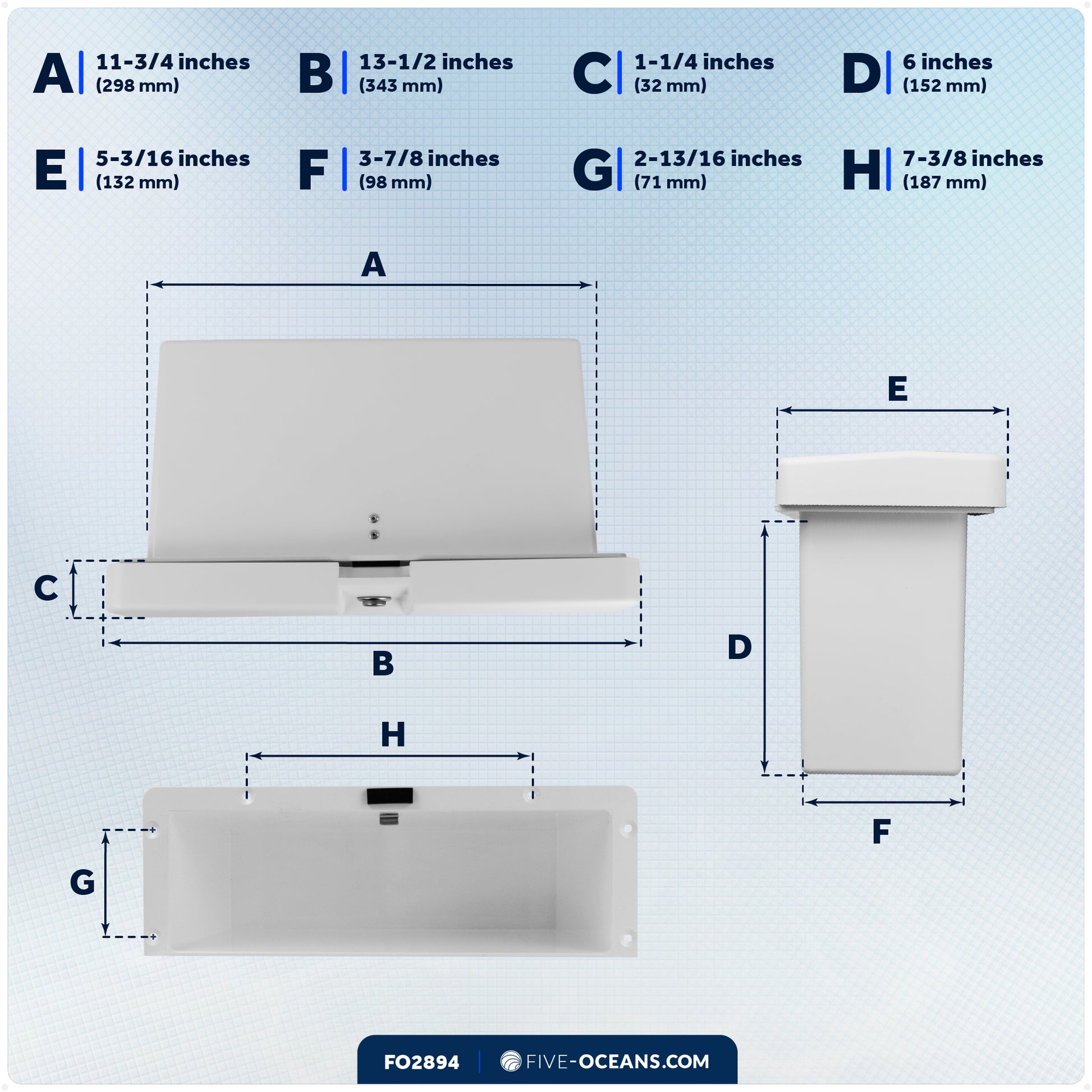 Glove Box, Lockable with 2 Keys, White - FO2894 - Five Oceans